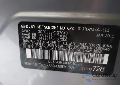 2015 Mitsubishi Mirage De from USA, damaged, VIN ML32A3HJ4FH040289